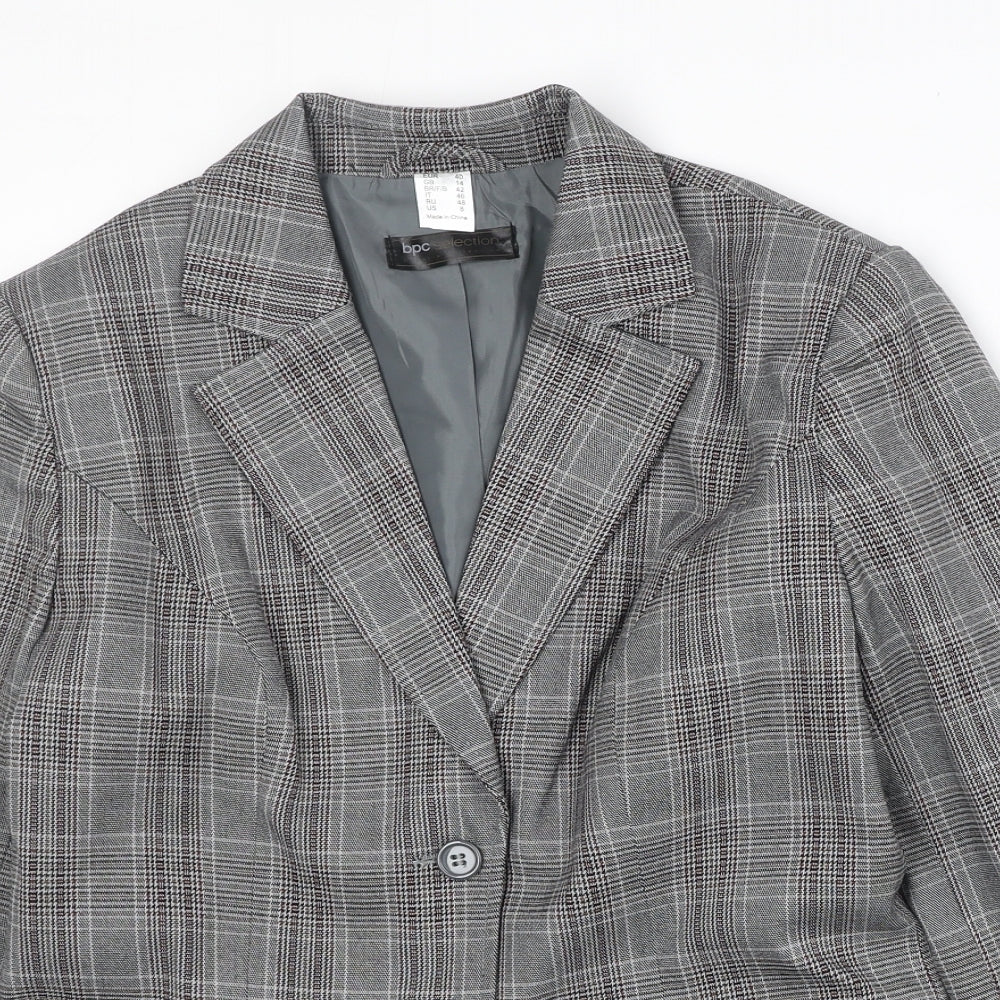 Bonprix Womens Grey Plaid Polyester Jacket Suit Jacket Size 14