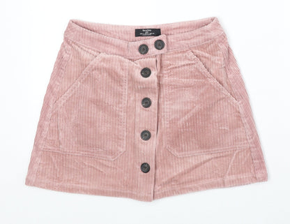 Bershka Womens Pink Cotton Mini Skirt Size S Button
