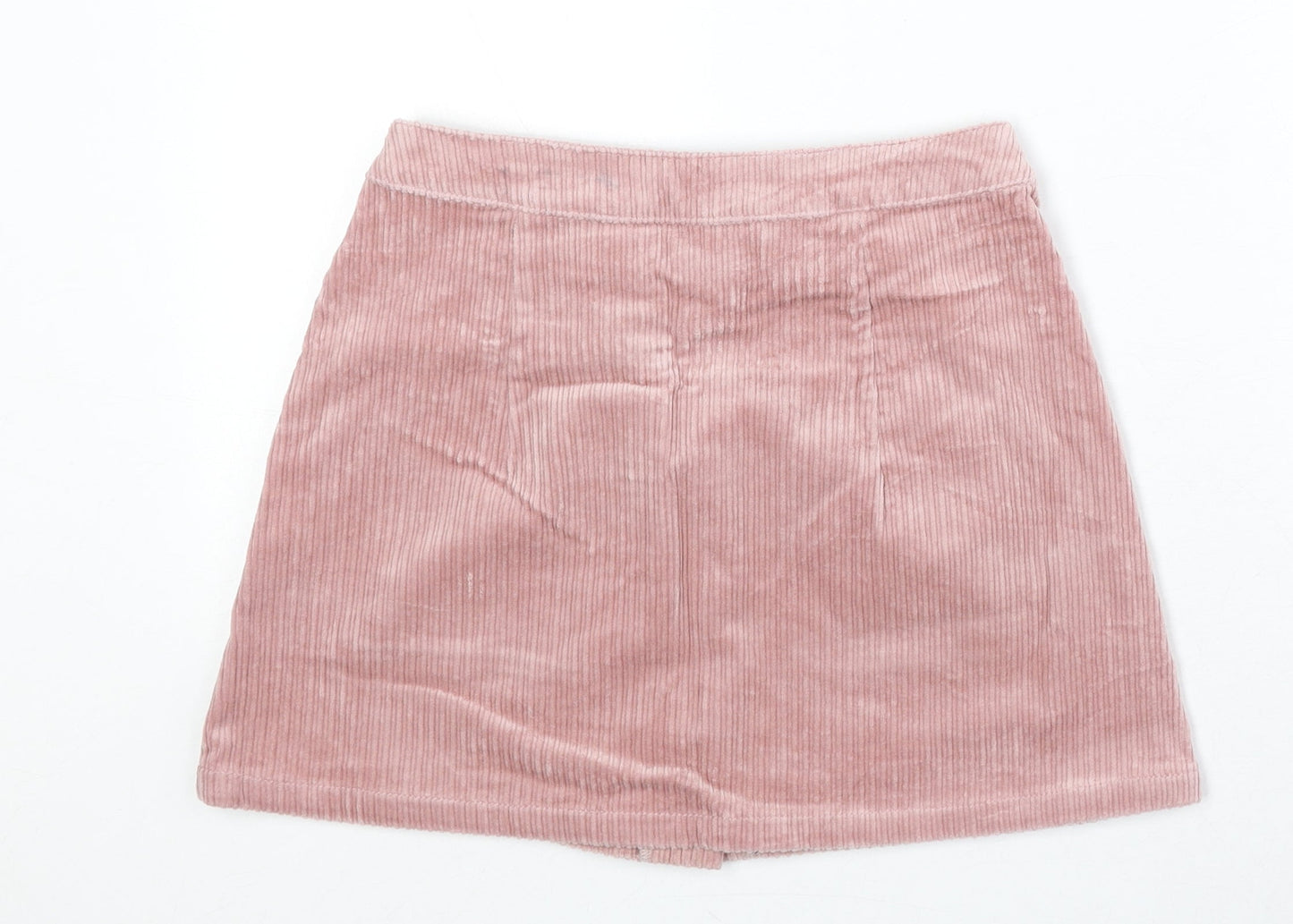 Bershka Womens Pink Cotton Mini Skirt Size S Button