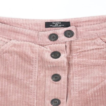Bershka Womens Pink Cotton Mini Skirt Size S Button