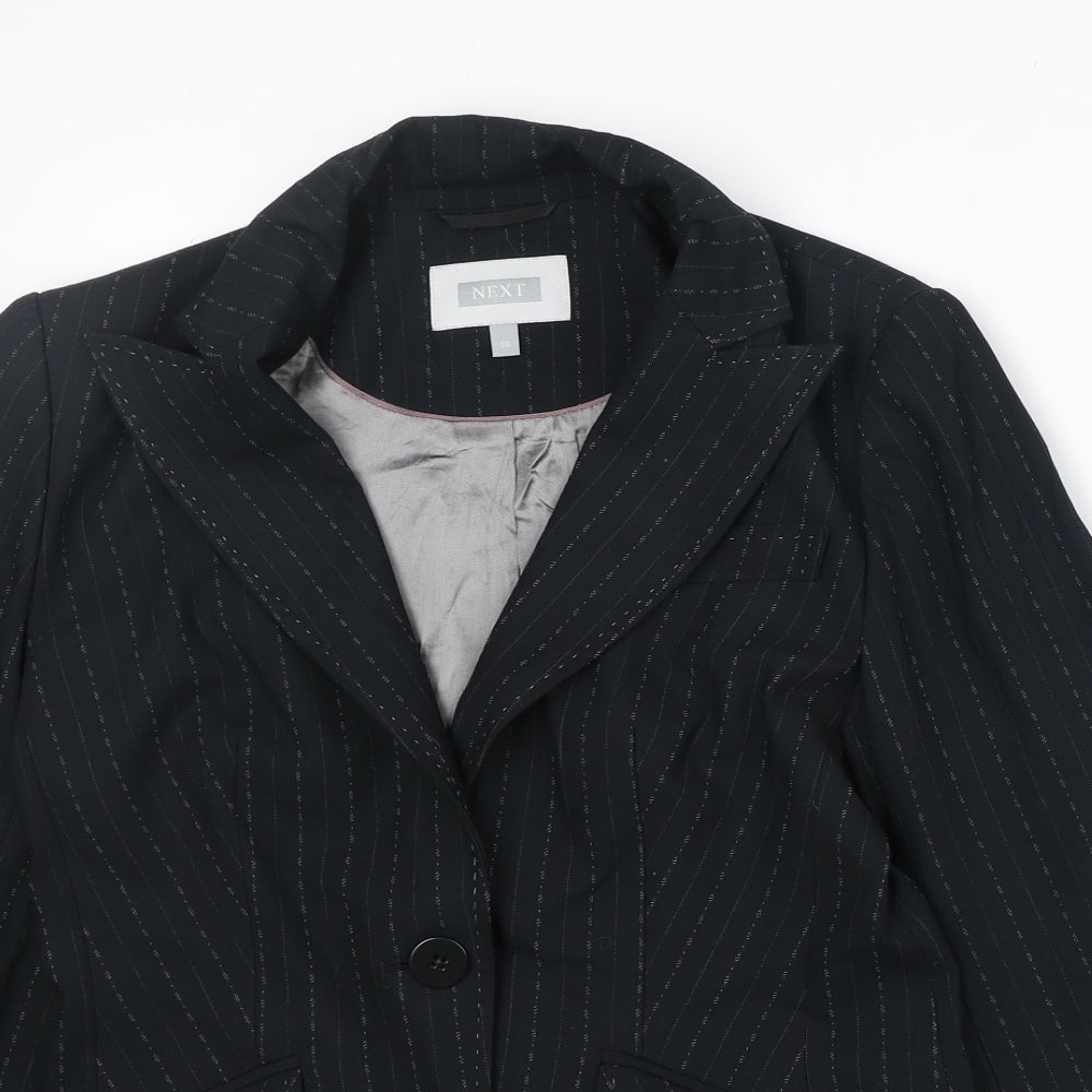 NEXT Womens Black Pinstripe Polyester Jacket Suit Jacket Size 10