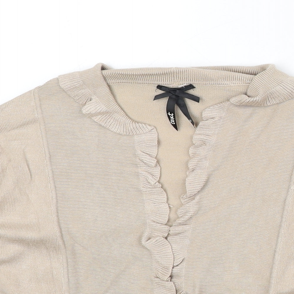 Womens UK Size M Text Beige Cardigan Jumper