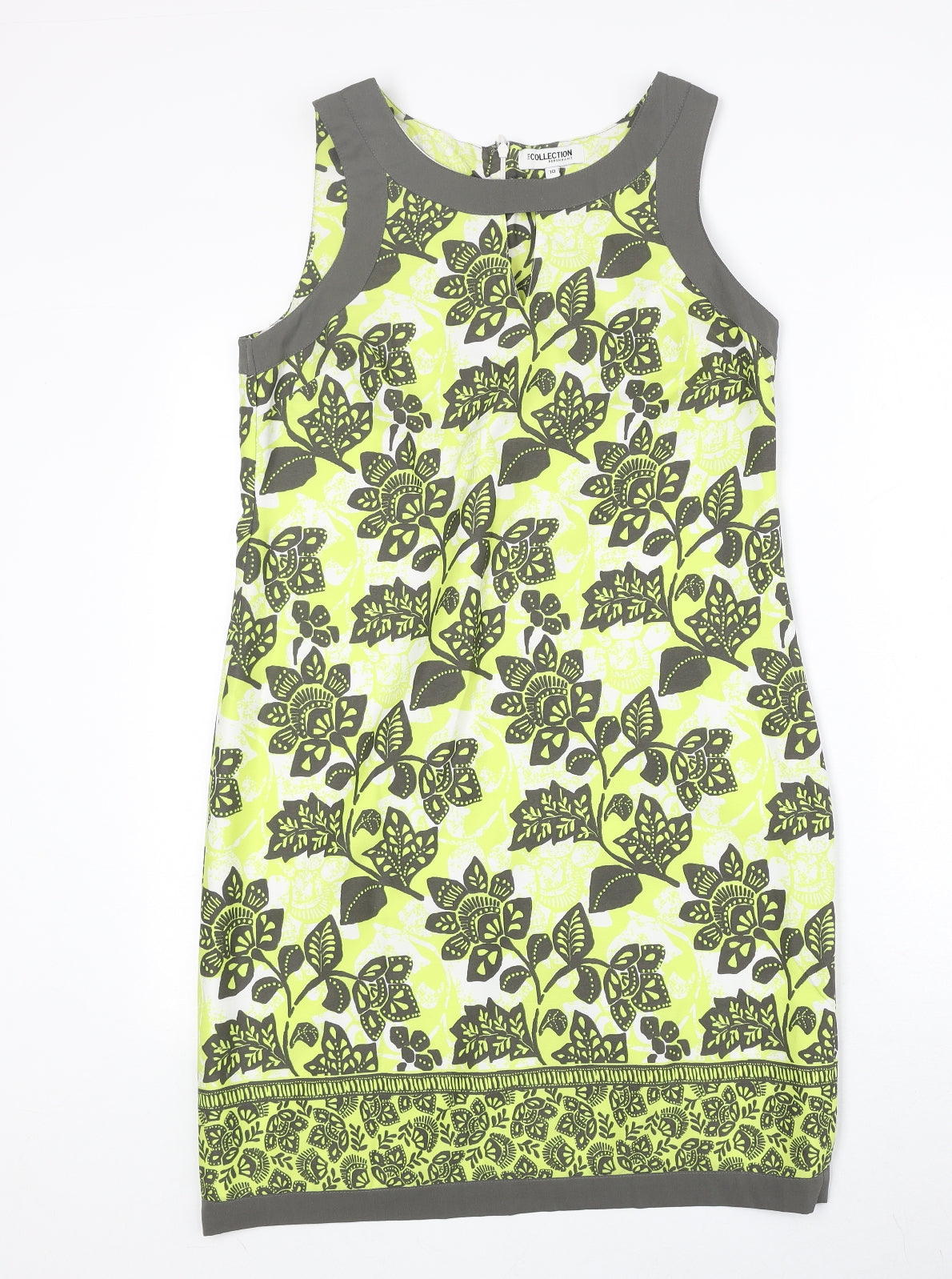 Debenhams Womens Green Floral Polyester A-Line Size 10 Round Neck Zip