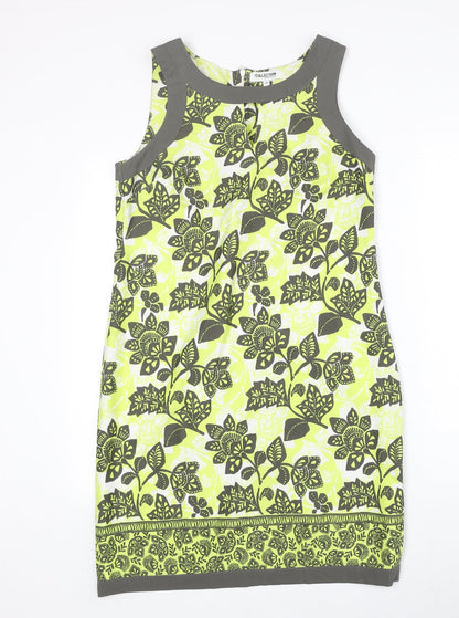 Debenhams Womens Green Floral Polyester A-Line Size 10 Round Neck Zip