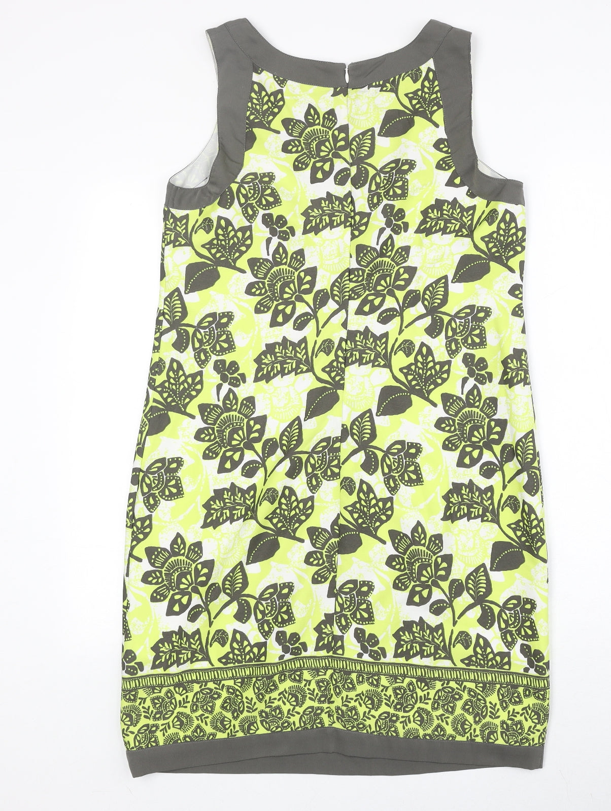 Debenhams Womens Green Floral Polyester A-Line Size 10 Round Neck Zip