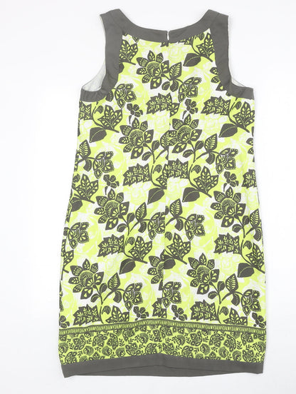 Debenhams Womens Green Floral Polyester A-Line Size 10 Round Neck Zip