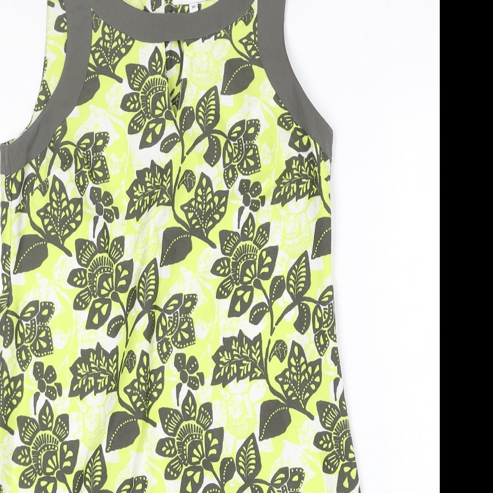 Debenhams Womens Green Floral Polyester A-Line Size 10 Round Neck Zip
