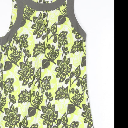 Debenhams Womens Green Floral Polyester A-Line Size 10 Round Neck Zip