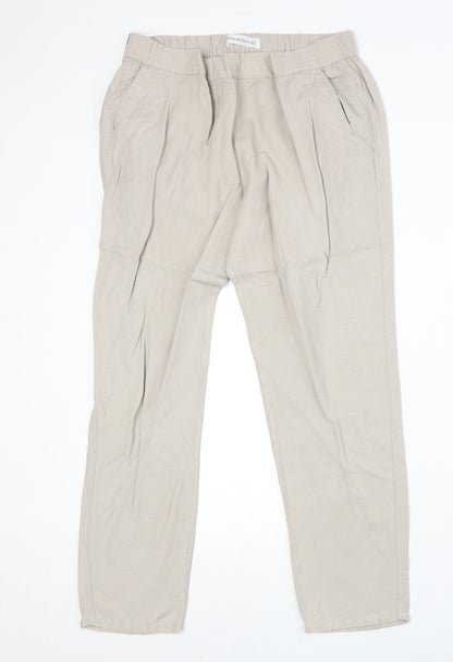 Encuentro Womens Beige Linen Chino Trousers Size 14 Regular