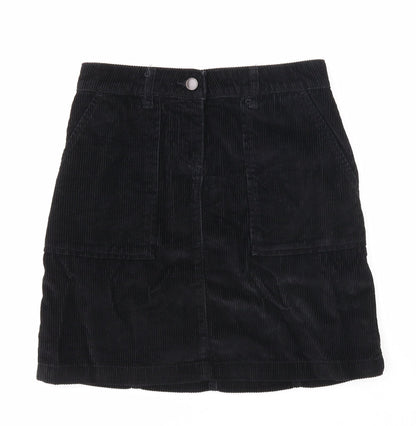 NEXT Womens Black Cotton A-Line Skirt Size 6 Zip