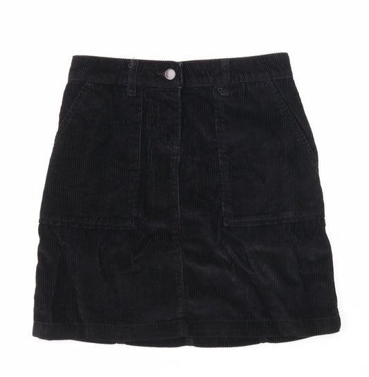 NEXT Womens Black Cotton A-Line Skirt Size 6 Zip