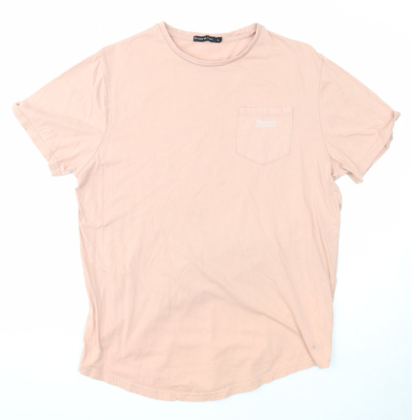 Friend or Faux Womens Pink Cotton Basic T-Shirt Size L Round Neck