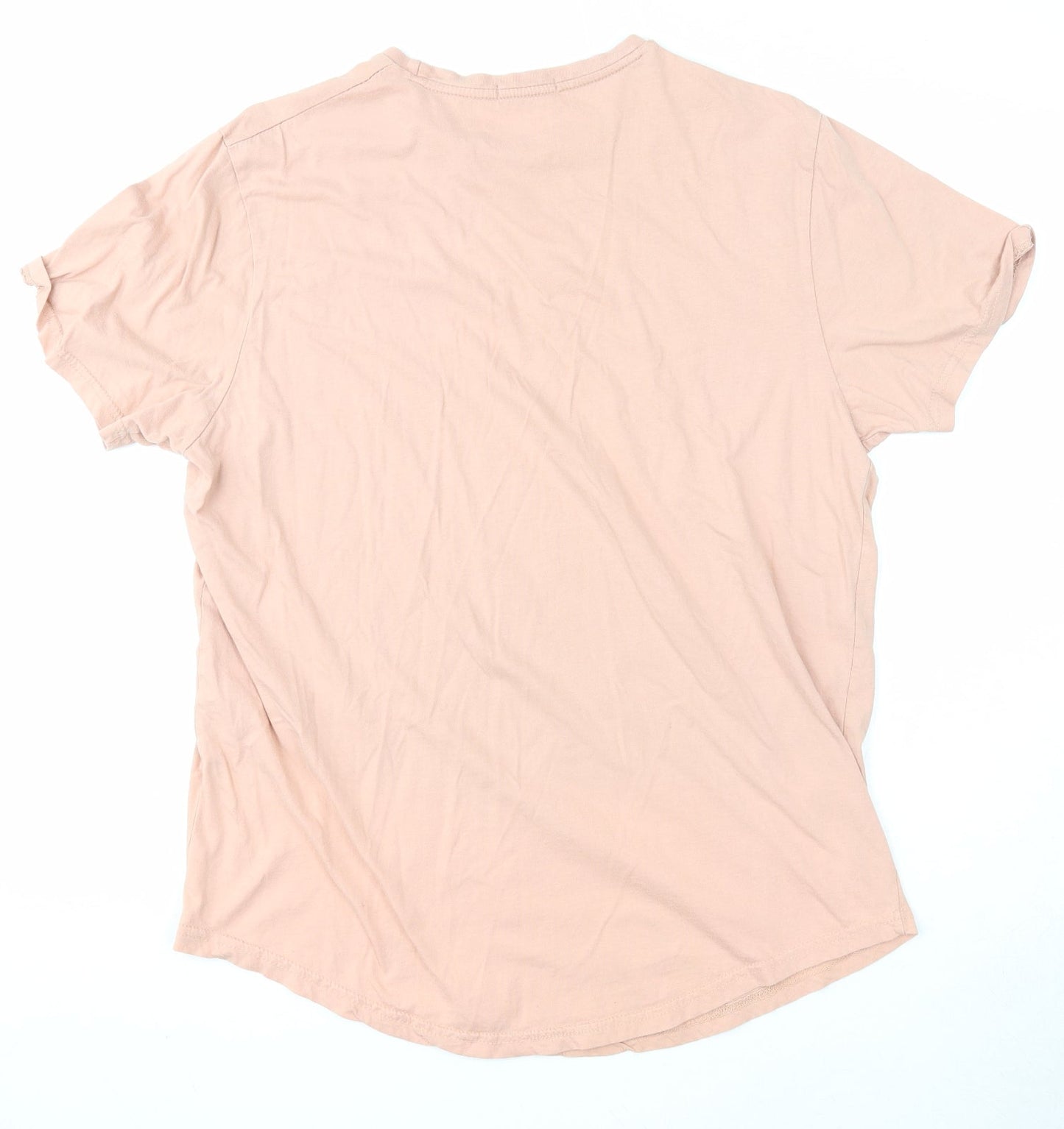 Friend or Faux Womens Pink Cotton Basic T-Shirt Size L Round Neck