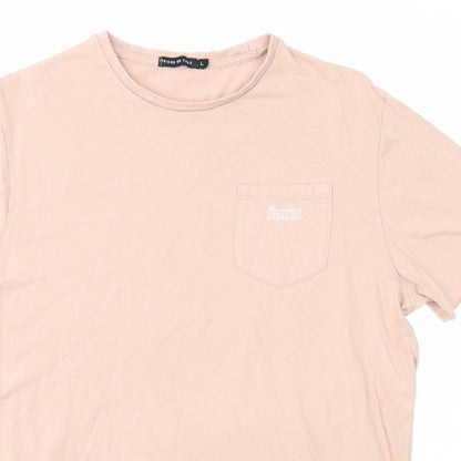 Friend or Faux Womens Pink Cotton Basic T-Shirt Size L Round Neck