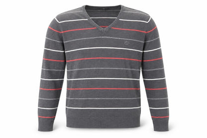 Grey Connection Mens Grey V-Neck Striped Cotton Pullover Jumper Size M Long Sleeve