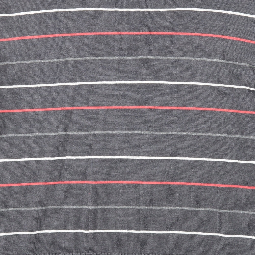 Grey Connection Mens Grey V-Neck Striped Cotton Pullover Jumper Size M Long Sleeve