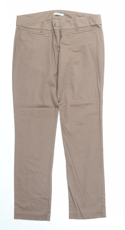 Divina Womens Brown Cotton Chino Trousers Size 12 Regular Zip
