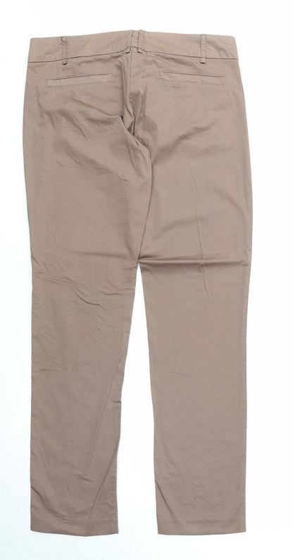 Divina Womens Brown Cotton Chino Trousers Size 12 Regular Zip