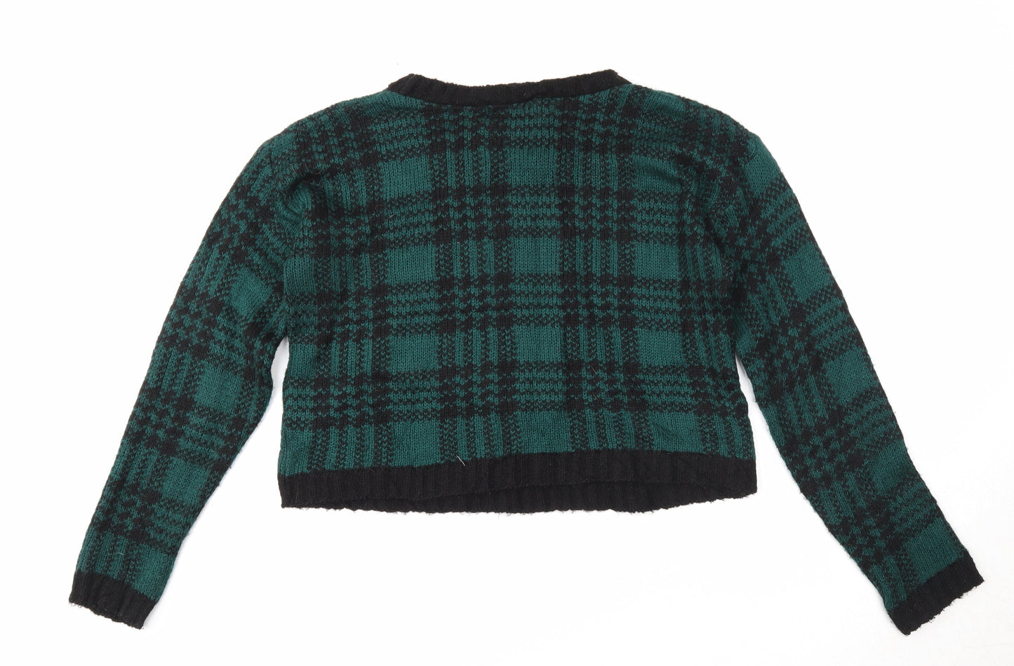 Boohoo Womens Green Round Neck Plaid Acrylic Pullover Jumper Size M