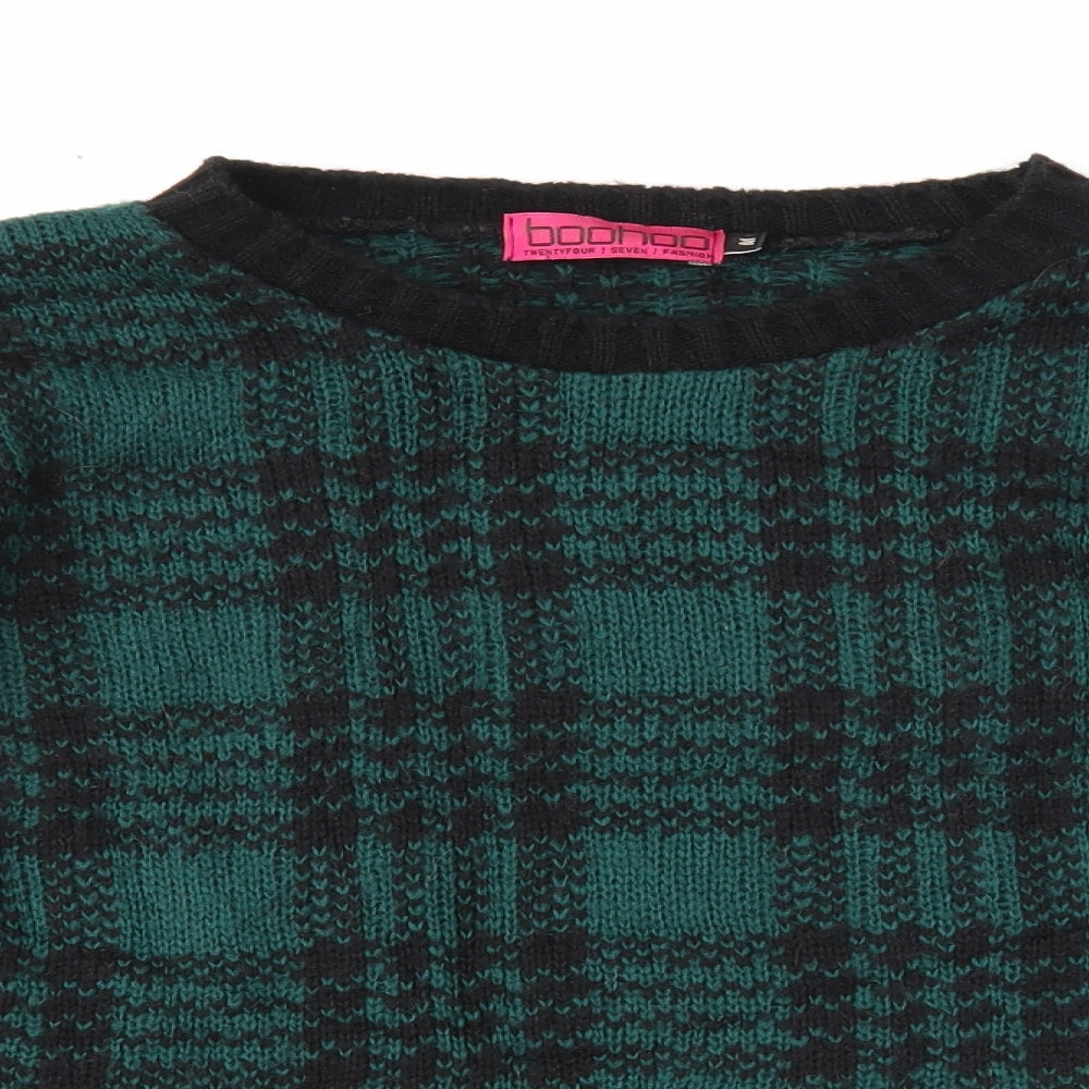 Boohoo Womens Green Round Neck Plaid Acrylic Pullover Jumper Size M