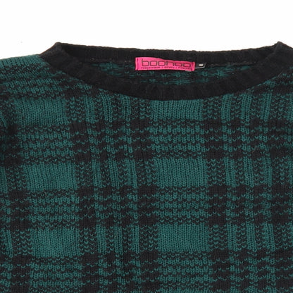 Boohoo Womens Green Round Neck Plaid Acrylic Pullover Jumper Size M