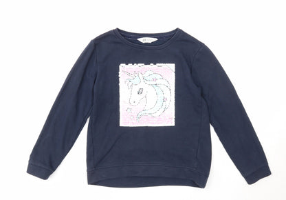 H&M Girls Blue Cotton Pullover Sweatshirt Size 9-10 Years Pullover - Unicorn