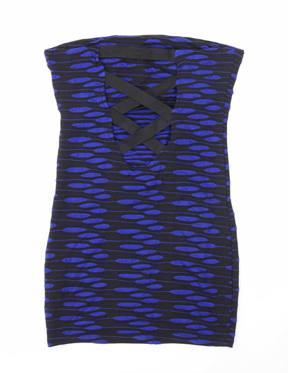 Lipsy Womens Black Geometric Viscose Bodycon Size 12 Square Neck Pullover
