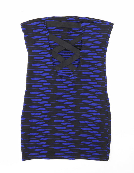 Lipsy Womens Black Geometric Viscose Bodycon Size 12 Square Neck Pullover