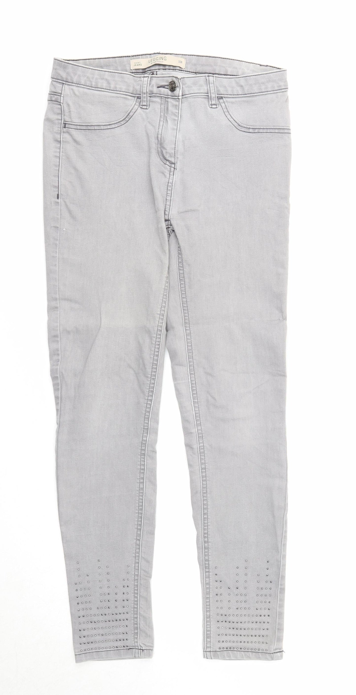 NEXT Womens Grey Cotton Skinny Jeans Size 10 Regular Zip