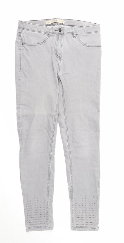 NEXT Womens Grey Cotton Skinny Jeans Size 10 Regular Zip