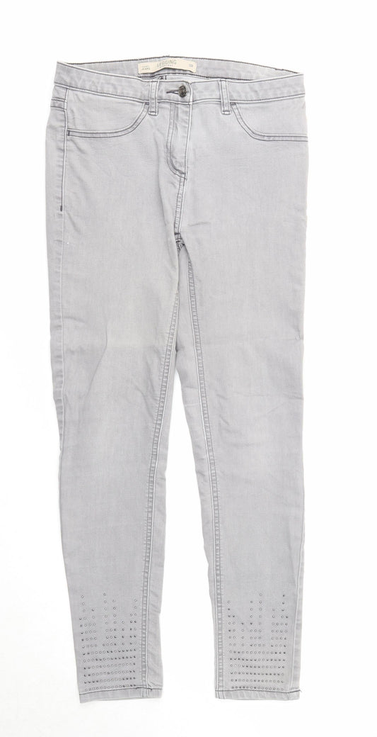 NEXT Womens Grey Cotton Skinny Jeans Size 10 Regular Zip