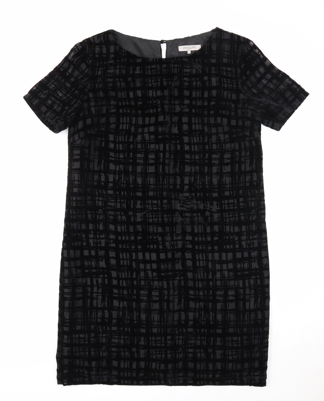 Great Plains Womens Black Geometric Polyester A-Line Size M Round Neck Zip