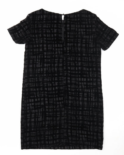Great Plains Womens Black Geometric Polyester A-Line Size M Round Neck Zip