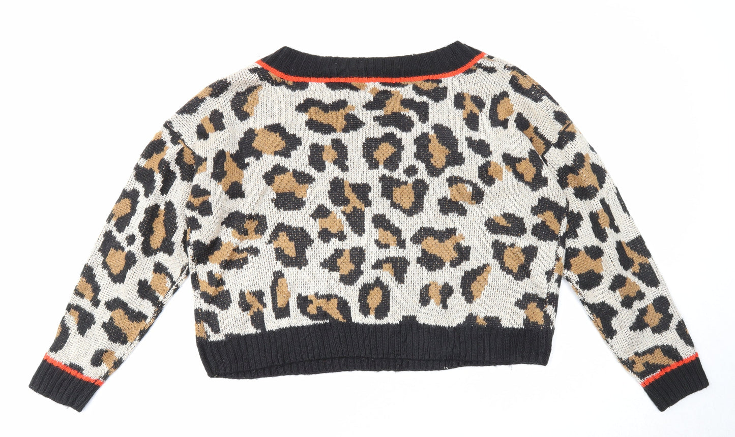 Full Circle Womens Beige V-Neck Animal Print Acrylic Pullover Jumper Size XL - Leopard Pattern