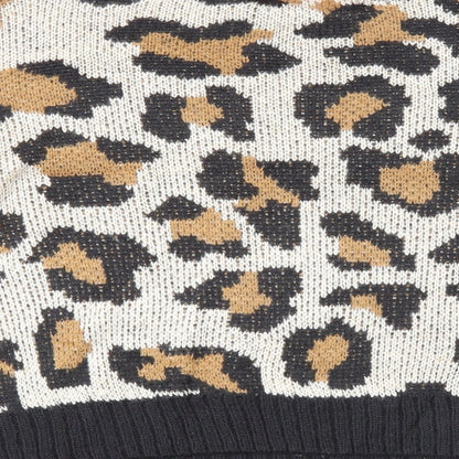 Full Circle Womens Beige V-Neck Animal Print Acrylic Pullover Jumper Size XL - Leopard Pattern