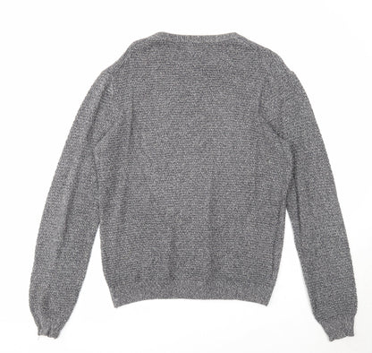 Celio Mens Grey Round Neck Acrylic Pullover Jumper Size L Long Sleeve