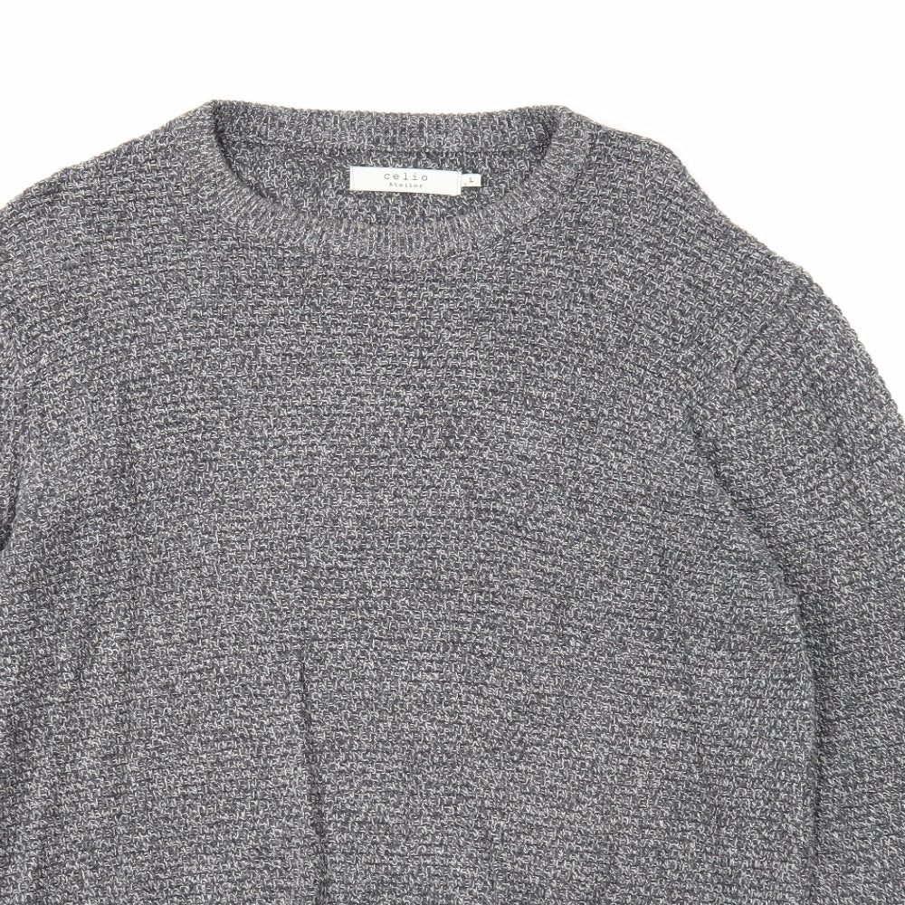 Celio Mens Grey Round Neck Acrylic Pullover Jumper Size L Long Sleeve