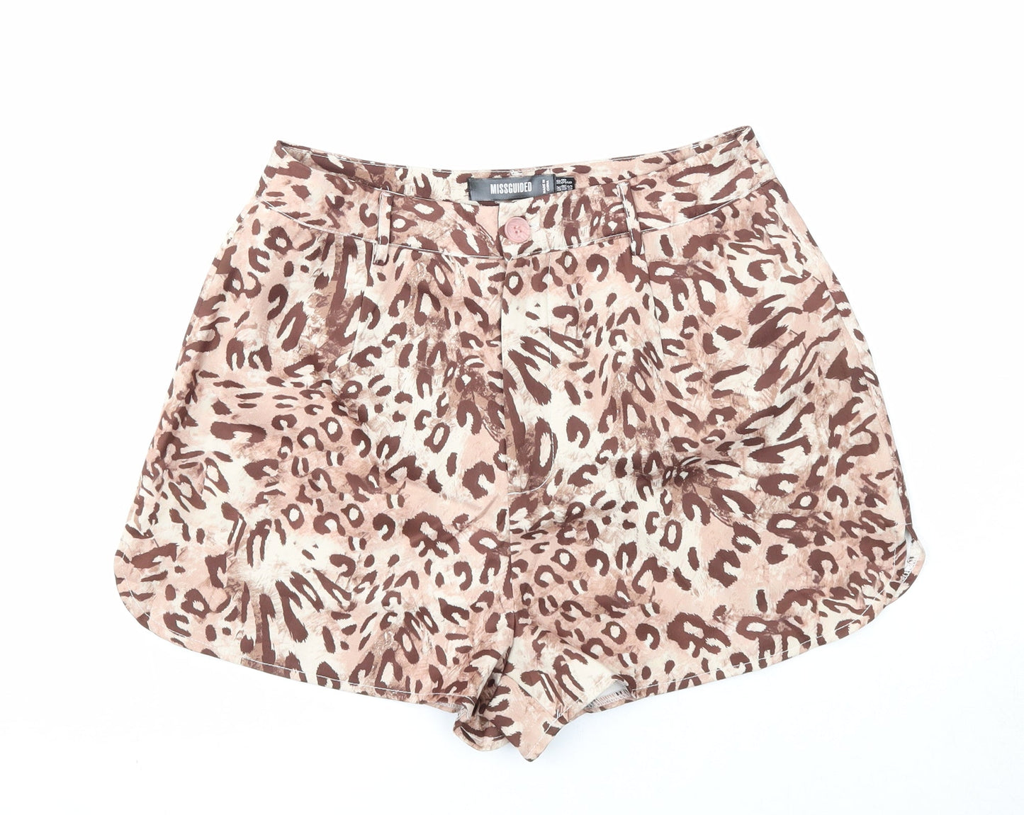 Missguided Womens Brown Animal Print Polyester Hot Pants Shorts Size 10 Regular Zip - Leopard Print