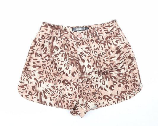 Missguided Womens Brown Animal Print Polyester Hot Pants Shorts Size 10 Regular Zip - Leopard Print
