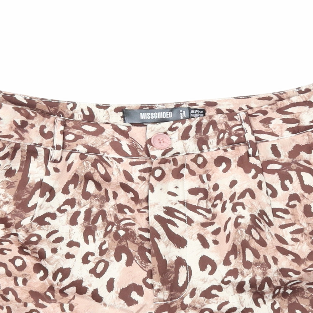 Missguided Womens Brown Animal Print Polyester Hot Pants Shorts Size 10 Regular Zip - Leopard Print