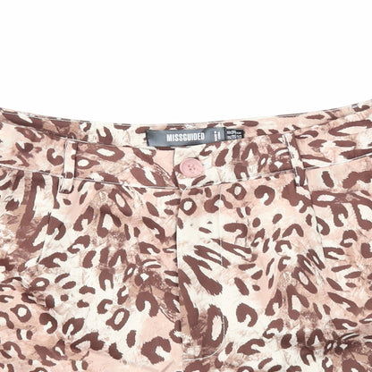 Missguided Womens Brown Animal Print Polyester Hot Pants Shorts Size 10 Regular Zip - Leopard Print