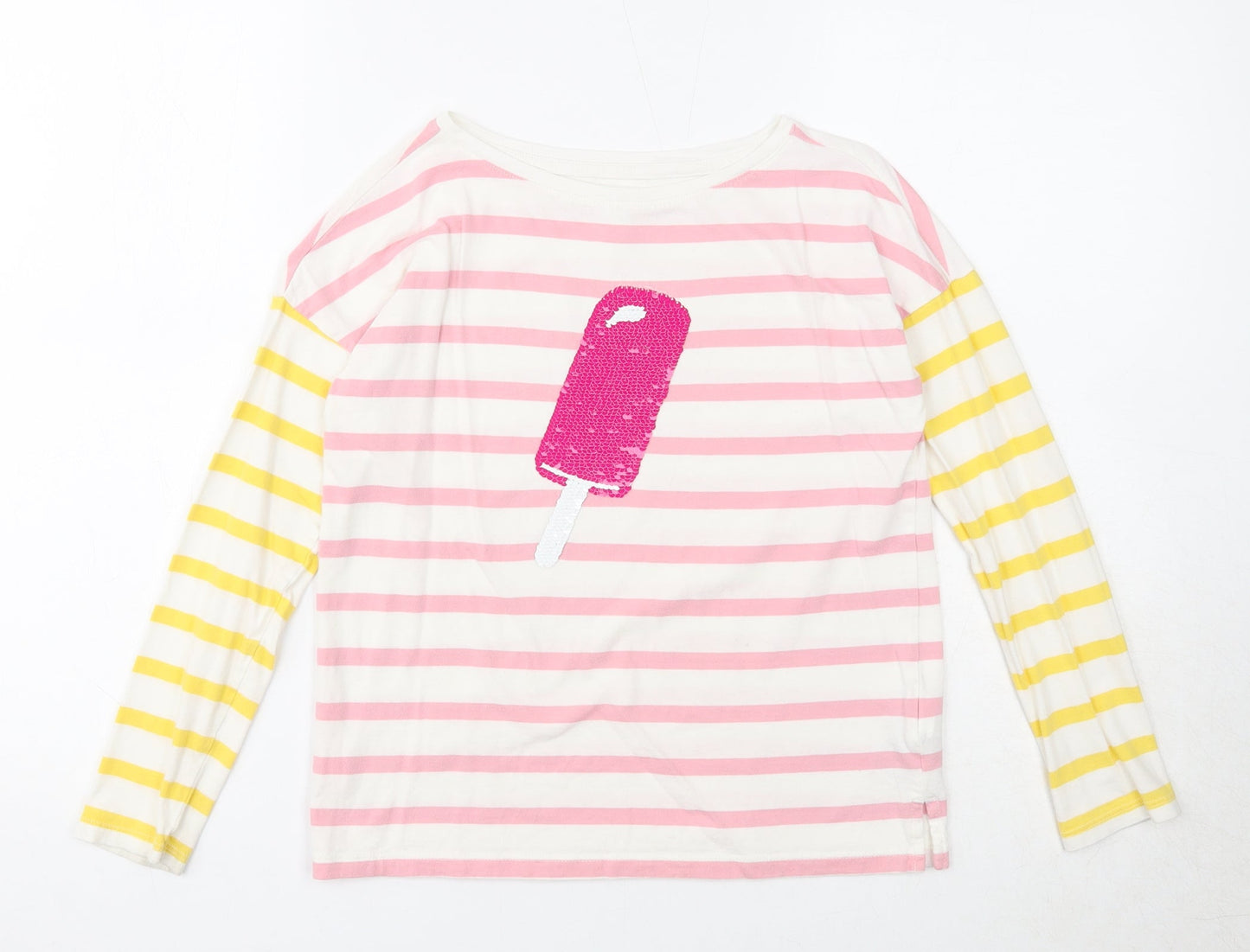 Gap Girls Multicoloured Striped Cotton Basic T-Shirt Size L Boat Neck Pullover - Ice Cream