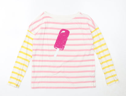 Gap Girls Multicoloured Striped Cotton Basic T-Shirt Size L Boat Neck Pullover - Ice Cream
