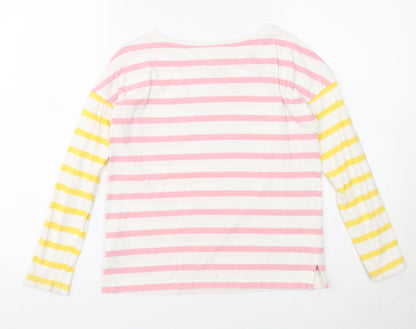 Gap Girls Multicoloured Striped Cotton Basic T-Shirt Size L Boat Neck Pullover - Ice Cream
