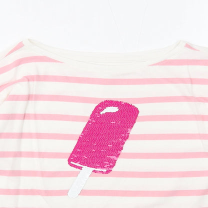 Gap Girls Multicoloured Striped Cotton Basic T-Shirt Size L Boat Neck Pullover - Ice Cream