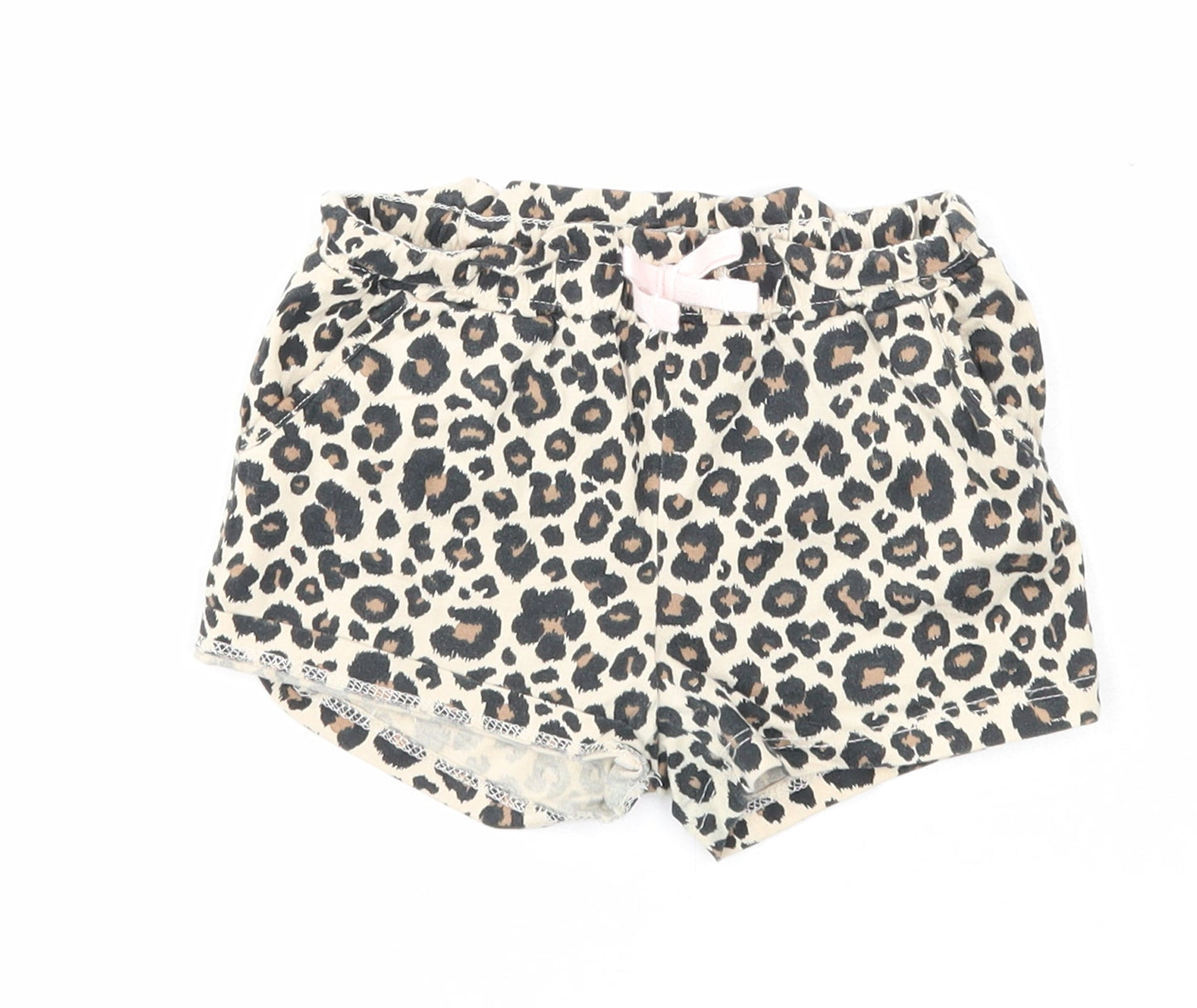 H&M Girls Beige Animal Print Cotton Sweat Shorts Size 2 Years Regular - Leopard Print