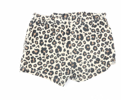 H&M Girls Beige Animal Print Cotton Sweat Shorts Size 2 Years Regular - Leopard Print