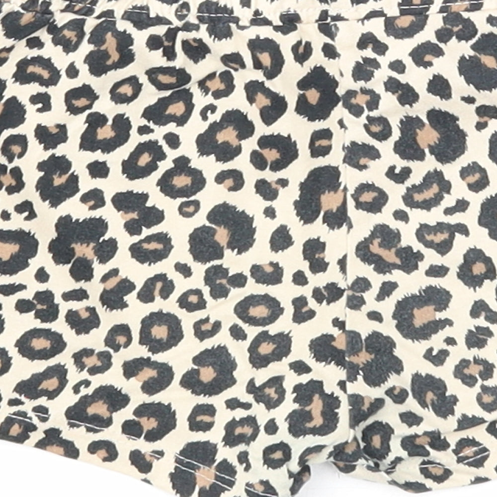 H&M Girls Beige Animal Print Cotton Sweat Shorts Size 2 Years Regular - Leopard Print