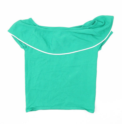 River Island Girls Green Viscose Basic Blouse Size 11-12 Years Off the Shoulder Pullover - Bardot