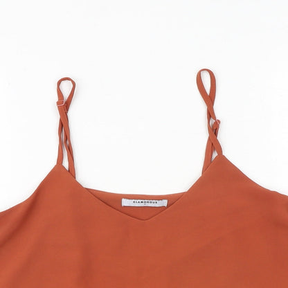 Glamorous Womens Brown Polyester Cropped Tank Size S V-Neck - Crochet Detail